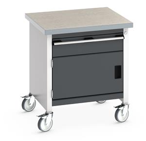 Bott Cubio Mobile Storage Workbench 750mm wide x 750mm Deep x 840mm high supplied with a Linoleum worktop (particle board core with grey linoleum surface and plastic edgebanding), 1 x integral storage cupboard (650mm wide x 650mm deep x 350mm high)... 750mm Wide Moveable Engineers Storage Bench with drawers and Cabinets